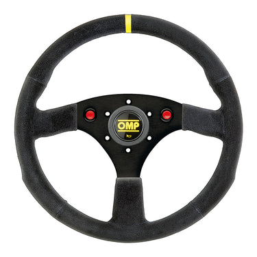 Close-up of OMP 320 ALU S suede steering wheel with pre-formed handgrips